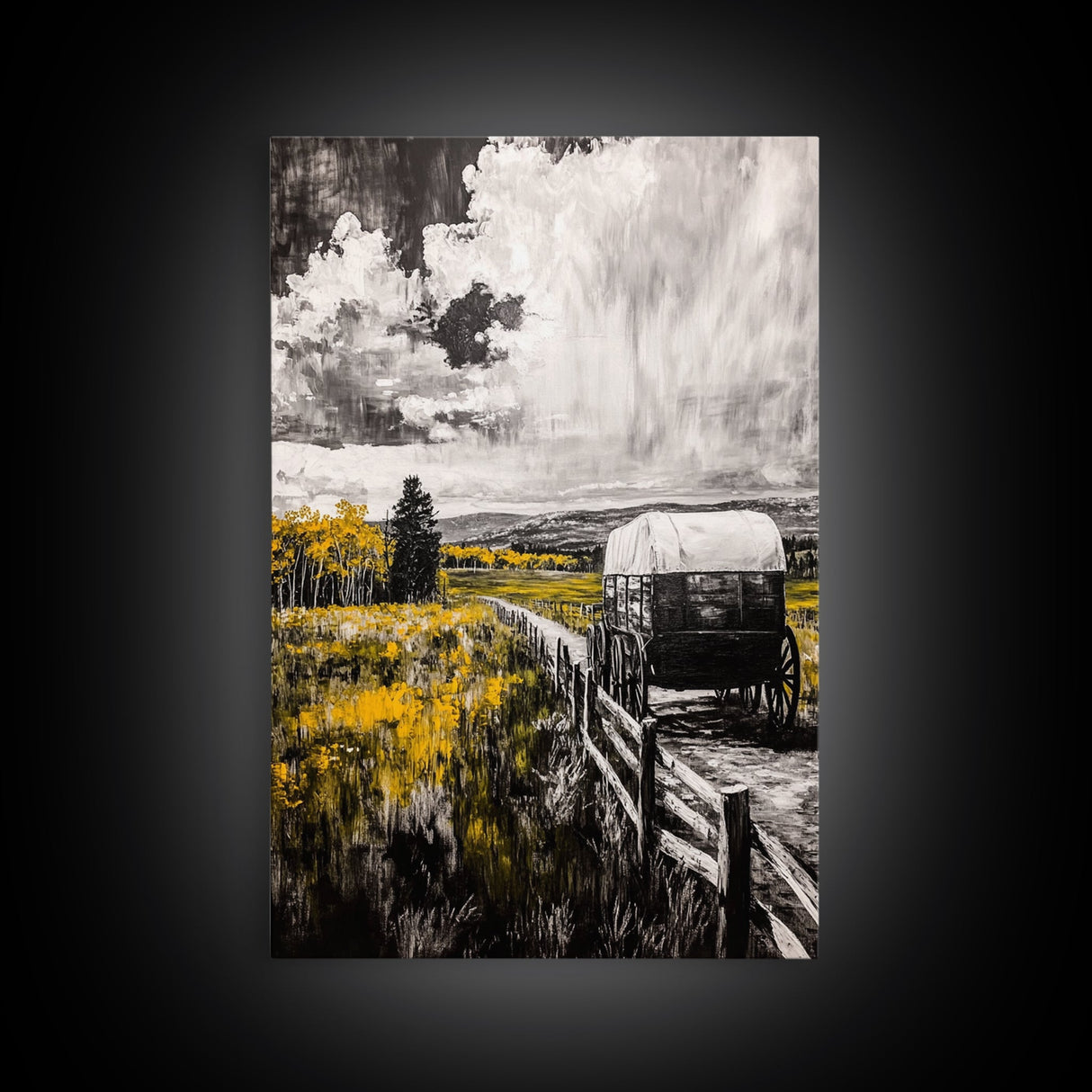 Old Wagon, Prairie Road, Country Landscape, Canvas Print, Farmhouse Art, Rustic Wall Art, Black and White Art, Barn Landscape