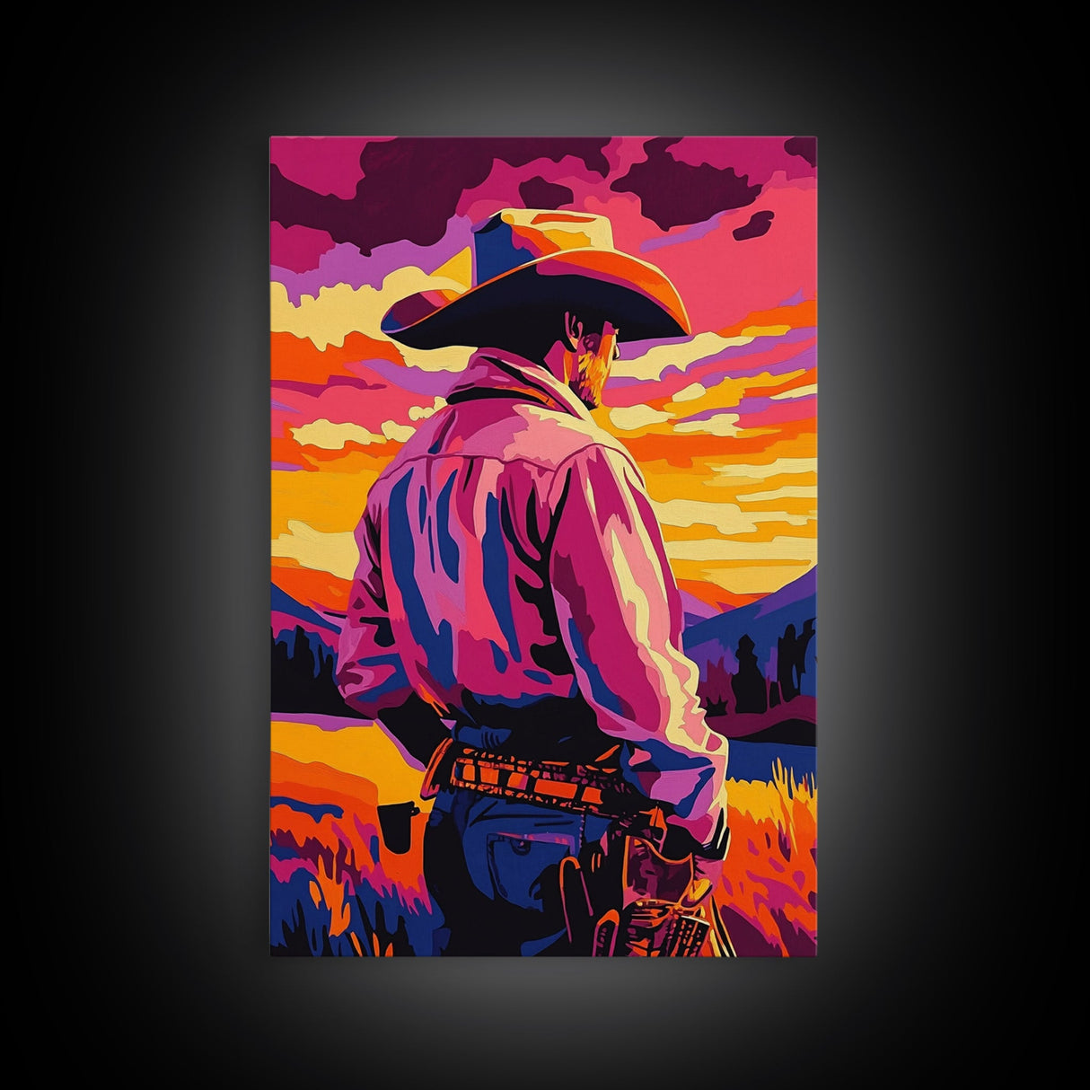 Western Cowboy, Sunset Art, Rustic Wall Art, Coastal Cowgirl Wall Art, Canvas Print, Landscape Painting, Moody Art, Gift Idea For Him