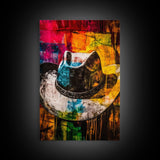 Western Cowboy Hat, rustic decor, graffiti wall art, vibrant color art, framed canvas print, southwest wall art, moody art