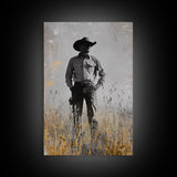 Lone Cowboy, Rustic Art, Western Wall Art, Wabi Sabi Art, Vintage Horse Art, Moody Art, Canvas Print, Framed Cowboy Painting