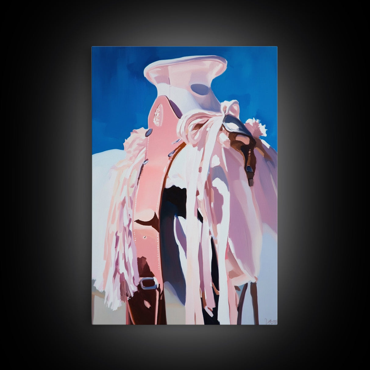 Western Saddle, black cowgirl painting, horse wall art, cowboy art, vintage horse art, extra wide art, boho art, Canvas Print