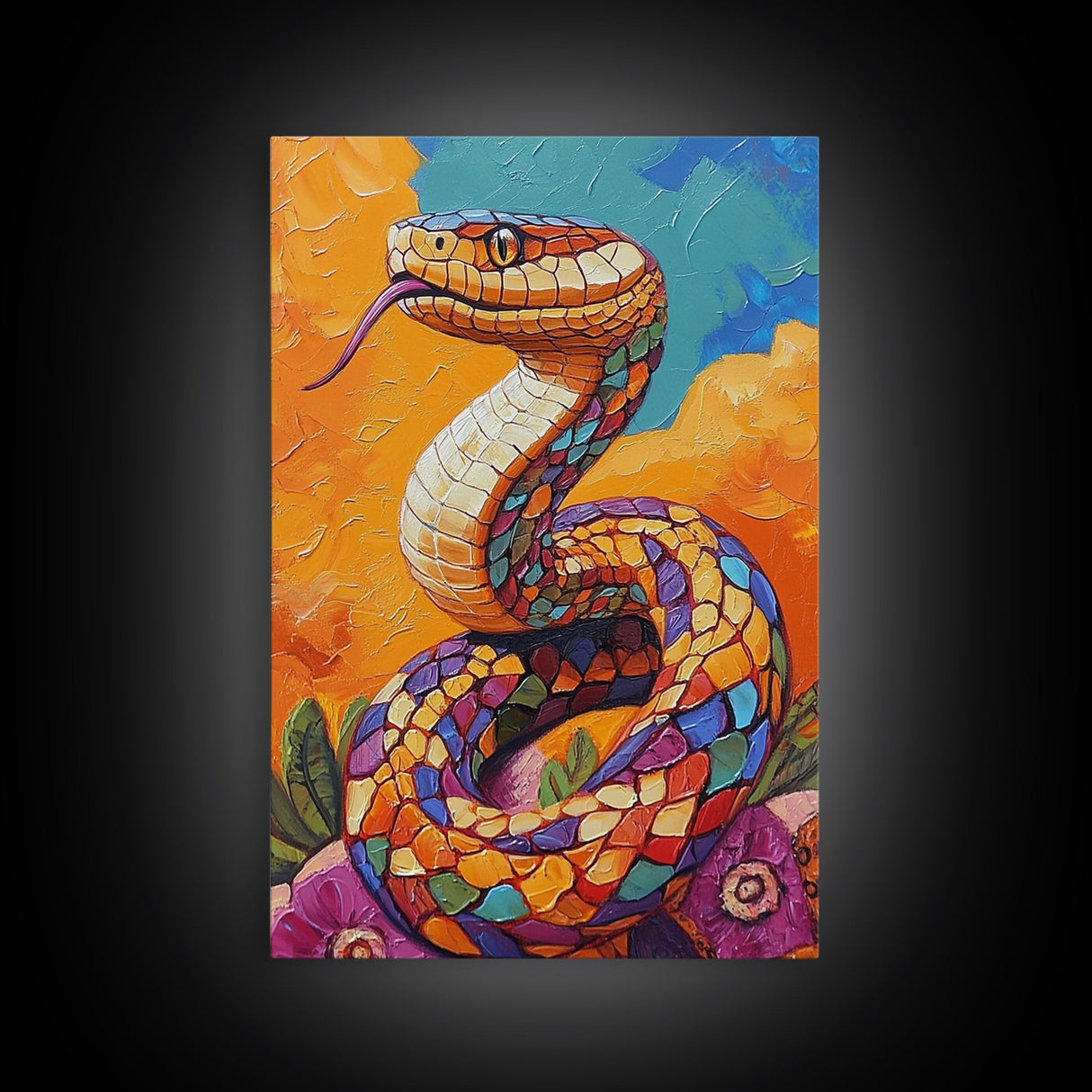 Colorful Snake, Mosaic Snake Painting, Desert Wall Art, Southwest Decor, Boho Art, Living Room Art, Canvas Print, Gift Idea