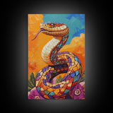 Colorful Snake, Mosaic Snake Painting, Desert Wall Art, Southwest Decor, Boho Art, Living Room Art, Canvas Print, Gift Idea