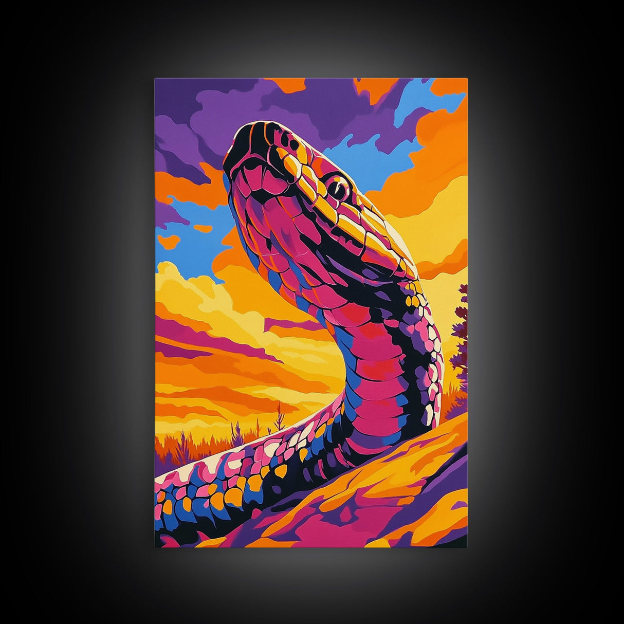 Desert Serpent, Colorful Snake Art, Southwest Wall Art, Boho Home Decor, Wildlife Painting, Framed Canvas Print, Rustic Art