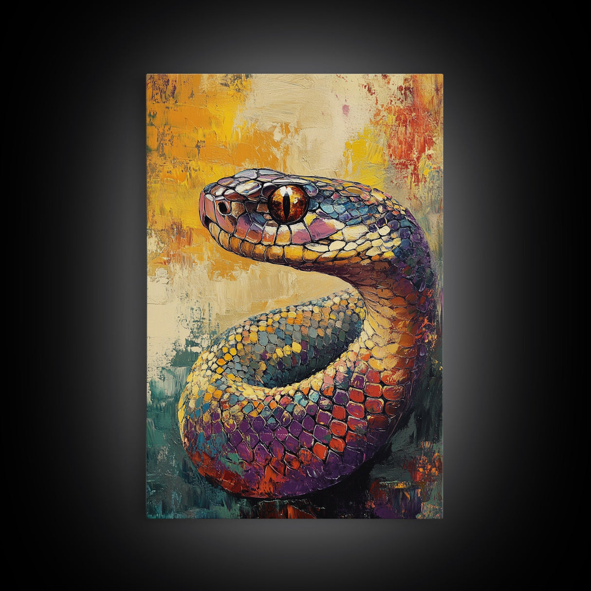 Snake Close-Up, Bold Reptile Painting, Southwest Art, Moody Animal Art, Desert Wall Art, Unique Home Decor, Canvas Print