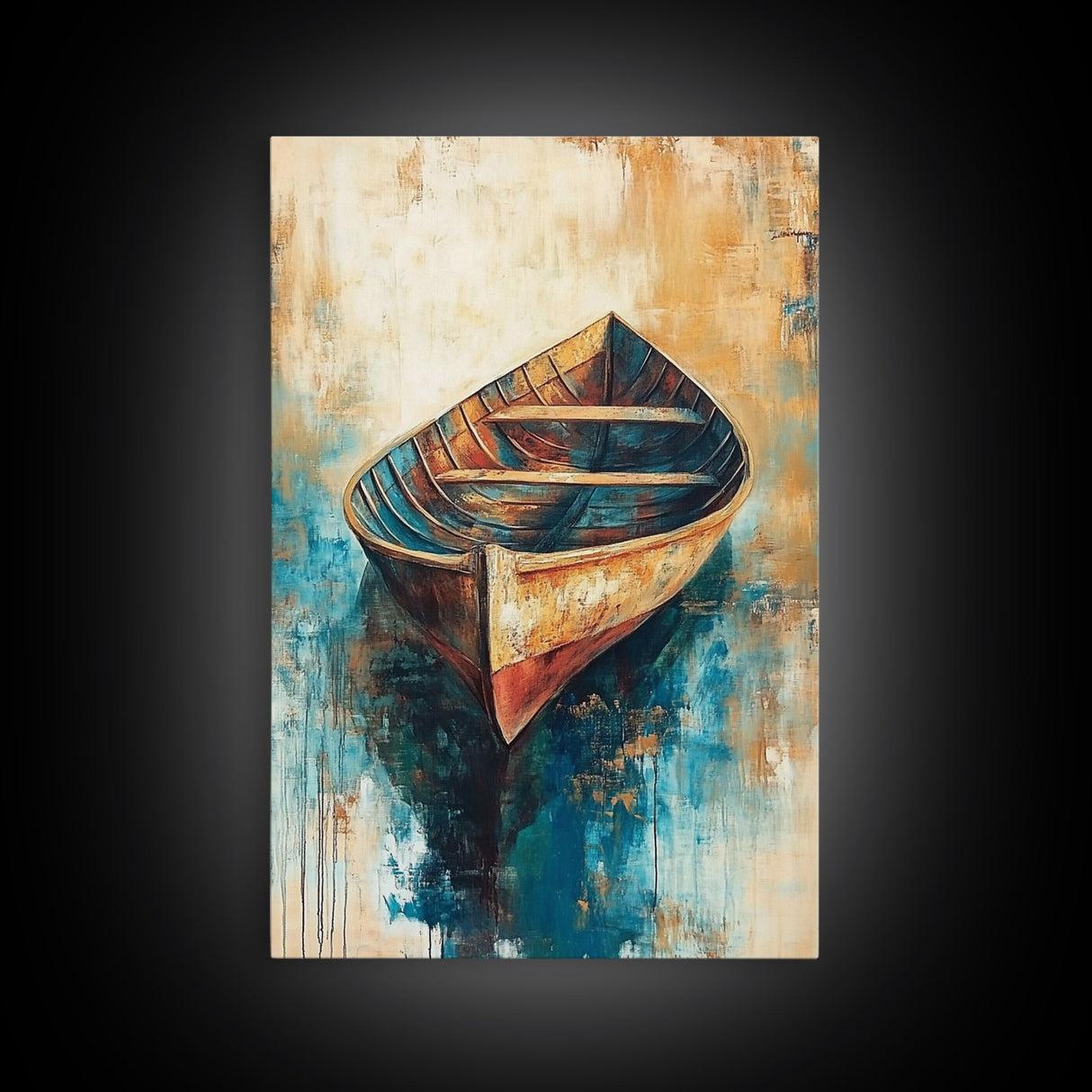 Rustic Rowboat, Nautical Decor, Canvas Print, Seascape Painting, Coastal Wall Art, Rustic Decor, Moody Art, Wabi Sabi Art