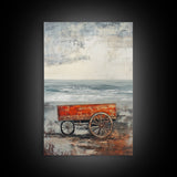 Coastal Wagon, Rustic Art, Framed Canvas Print, Nautical Decor, Moody Art, Minimalist Art, Wabi Sabi Art, Coastal Landscape Art