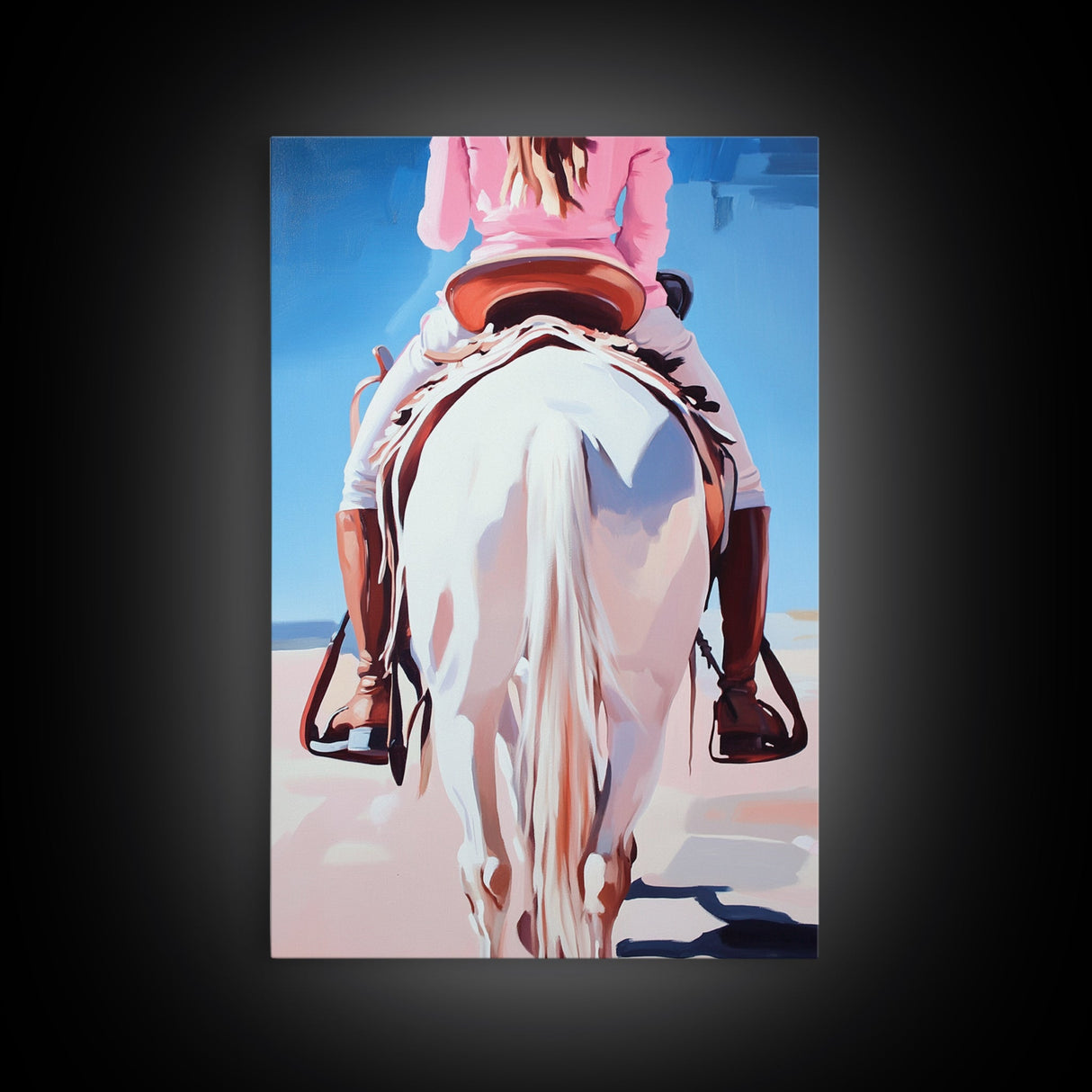 Cowgirl riding horse, vintage horse art, rustic wall art, southwest wall art, coastal cowgirl wall art, framed canvas print, moody art