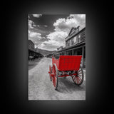 Western Wagon, Rustic Art, Vintage Horse Art, Farmhouse Art, Old West Scene, Panoramic Painting, Canvas Print, Above Couch Art