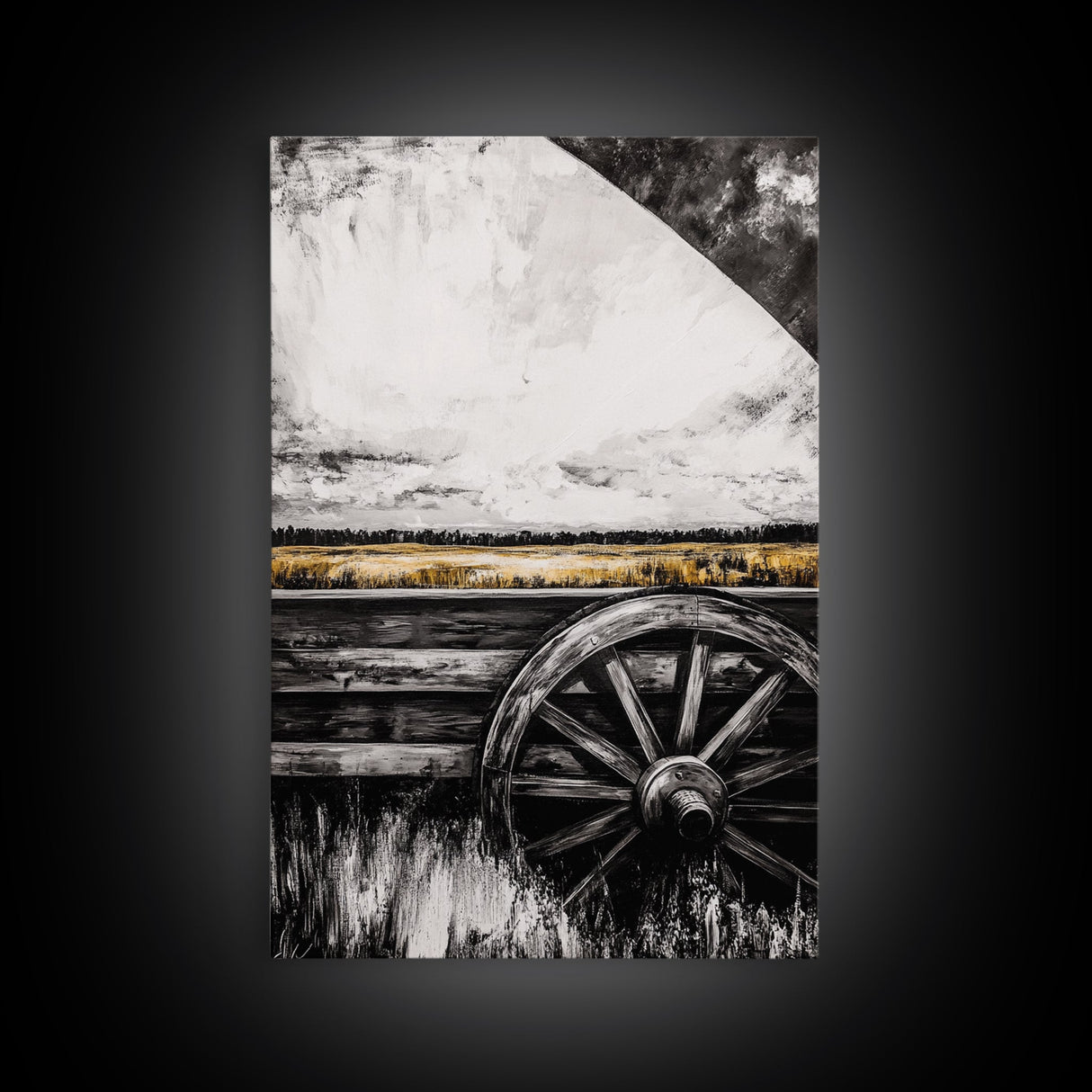 Rustic Wagon Wheel, Moody Art, Farmhouse Wall Art, Framed Canvas Print, Southwest Decor, Western Aesthetic, Above Sofa Art, Gift Idea