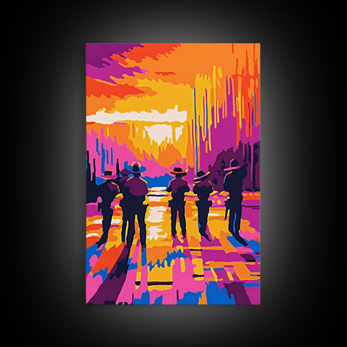 Cowboy Western Art, Chicano Art, Bold Color Painting, Framed Canvas Print, Southwest Aesthetic, Boho Decor, Extra Wide Art, Gift Idea