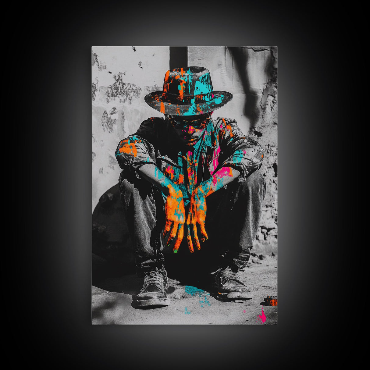 Colorful Cowboy, Graffiti Wall Art, Chicano Art, Modern Western Art, Moody Art, Rustic Decor, Urban Art, Canvas Print, Gift Idea