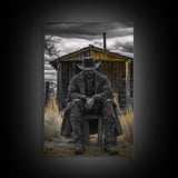 Cowboy, Rustic Barn, Moody Art, Southwest Wall Art, Farmhouse Art, Vintage Horse Art, Dark Romance Painting, Canvas Print, Gift Idea