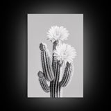 Cactus Bloom, desert botanical, minimalist art, black and white, southwest wall art, framed canvas print, vertical wall art, moody art