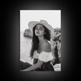 Coastal cowgirl wall art, boho art, framed canvas print, ocean photography, rustic decor, beach aesthetic, seascape painting, black and white art