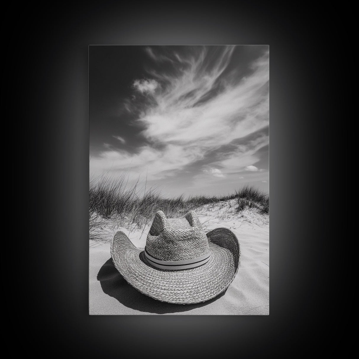 Straw Hat, coastal cowgirl wall art, wabi sabi art, beach photography, western decor, rustic art, framed canvas print, minimalist art