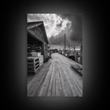 Fishing Dock, coastal decor, nautical wall art, seascape painting, rustic wall art, Nantucket painting, framed canvas print, horizontal art