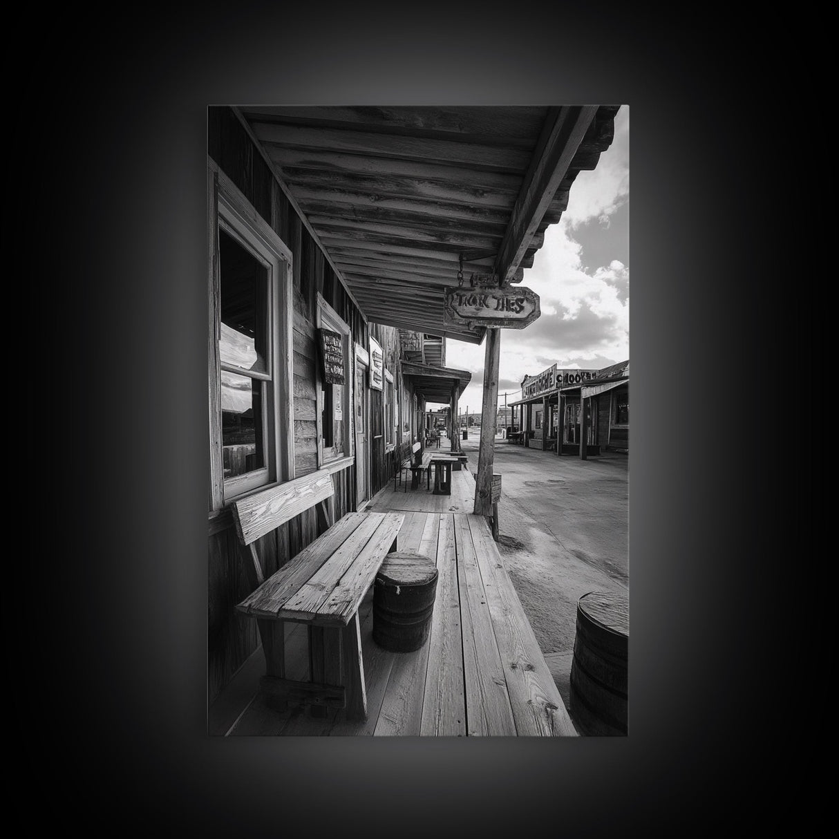 Western town, rustic wall art, farmhouse art, extra wide art, above couch art, cowboy decor, horizontal wall art, framed canvas print