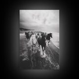 Horse wall art, wild mustangs, moody art, rustic decor, nature photography, black and white art, panoramic art, canvas print, living room art
