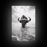 Buffalo art, bull and bear art, moody photography, black and white wall art, unique wildlife art, wabi sabi art, canvas print, farmhouse decor