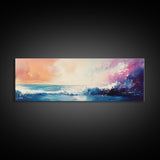 Ocean Sunset Waves, coastal painting, seascape painting, nautical wall art, pink orange wall art, extra wide art, Canvas Print
