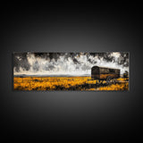 Covered Wagon, rustic art, farmhouse art, smoky mountain art, extra wide art, gift idea for him, above sofa art, Framed Canvas Print