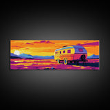 Camper, vintage Christmas, retro art, southwest wall art, extra wide art, gift idea for her, pink orange wall art, Canvas Print