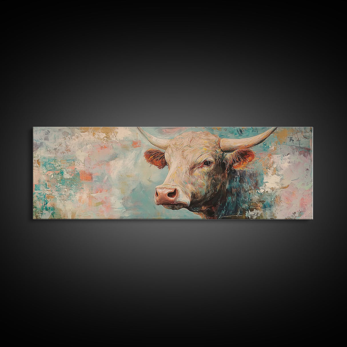 Pastel Bull, bull and bear art, vintage horse art, rustic art, above bed wall art, southwest wall art, Framed Canvas Print