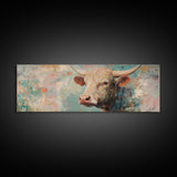 Pastel Bull, bull and bear art, vintage horse art, rustic art, above bed wall art, southwest wall art, Framed Canvas Print