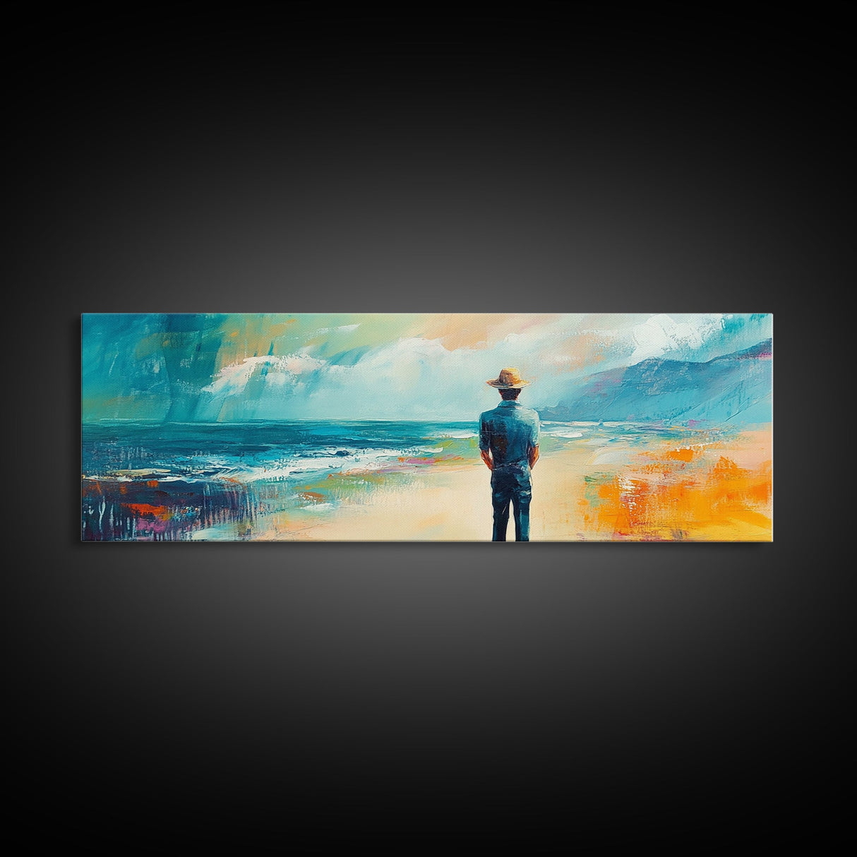 Coastal Wanderer, ocean painting, seascape painting, beach decor, nautical wall art, panoramic art, coastal landscape art, framed canvas print