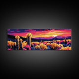 Desert Bloom, Joshua tree art, southwest wall art, mountain painting, nature painting, boho art, pink orange wall art, canvas print