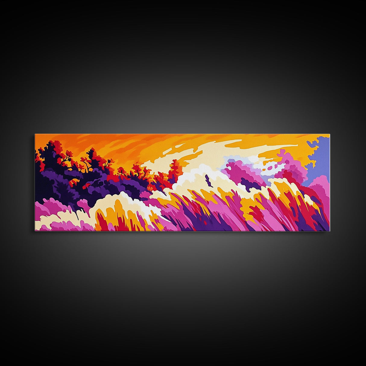 Wildflower Meadow, pink orange wall art, landscape painting, Joshua tree art, boho art, southwest wall art, Canvas Print, gift idea