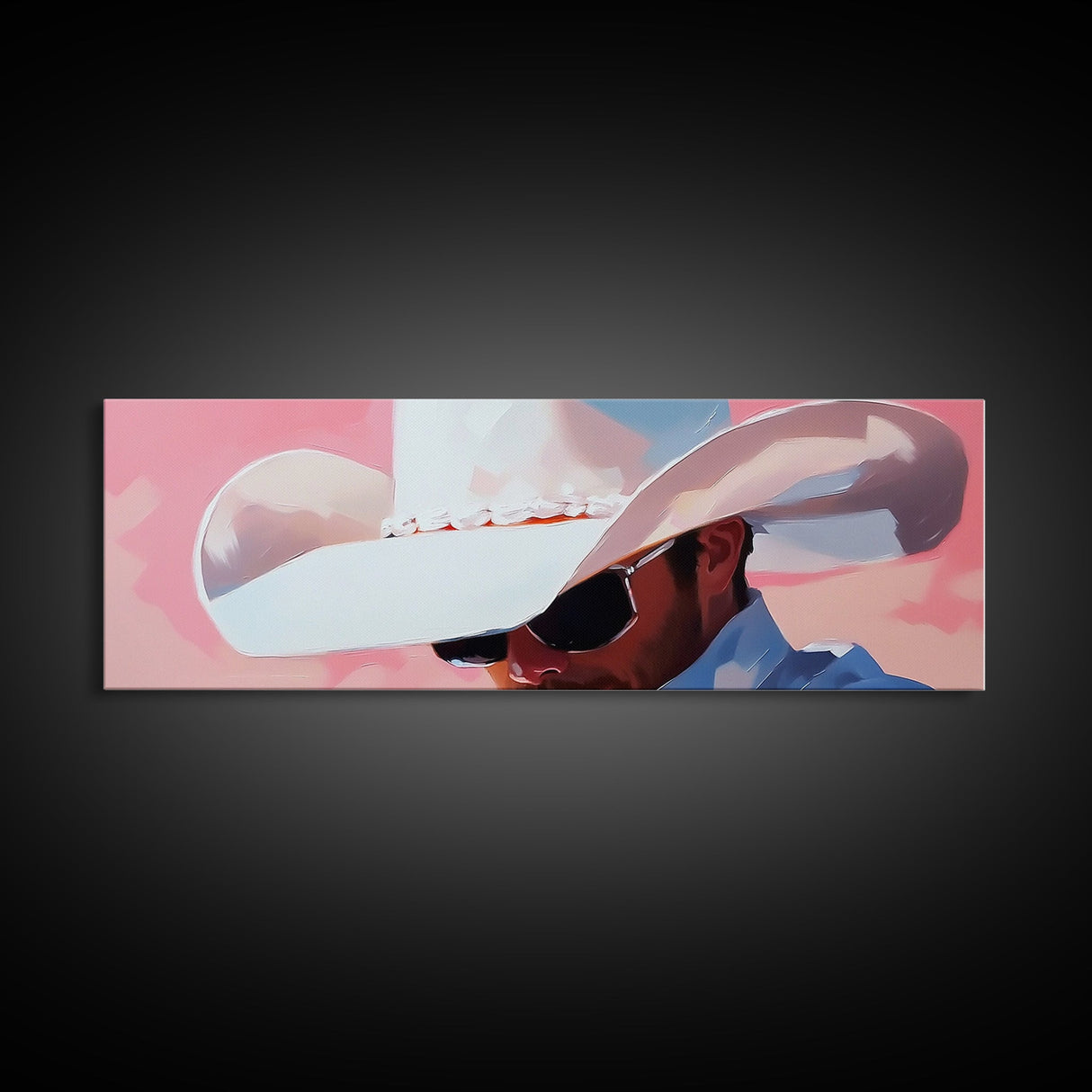 Cowboy Portrait, Pink Abstract Art, Southwest Wall Art, Canvas Print, Light Pink Wall Art, Rustic Decor, Living Room Art