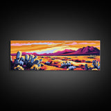 Pink Orange Wall Art, Framed Canvas Print, Extra Wide Art, Southwest Wall Art, Rustic Art, Desert Landscape Painting, Moody Art, Above Bed Art
