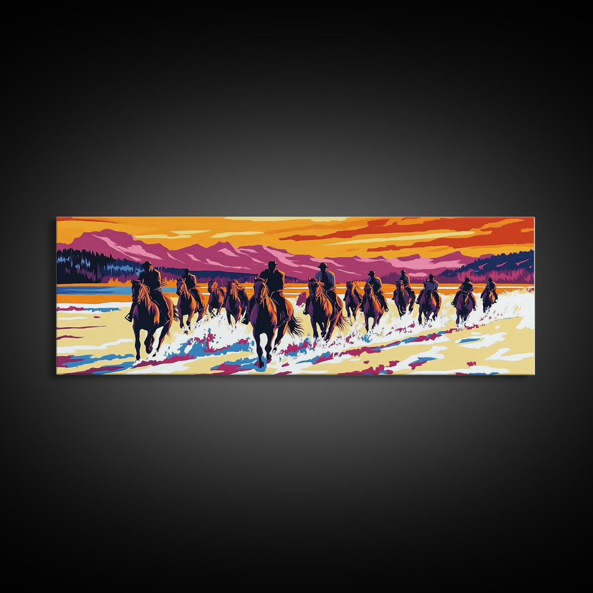 Cowboy Art, Framed Canvas Print, Southwest Wall Art, Vintage Horse Art, Rustic Wall Art, Extra Wide Art, Above Sofa Art, Gift Idea