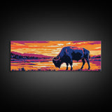 Buffalo painting, southwest wall art, rustic decor, pink orange wall art, cowboy art, above couch art, extra wide art, canvas print