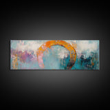Horseshoe, rustic decor, teal wall art, wabi sabi art, farmhouse art, framed canvas print, abstract art, extra wide art, lucky charm