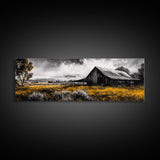 Western Ranch, barn landscape oil painting, rustic decor, farmhouse art, extra wide art, framed canvas print, above couch wall art