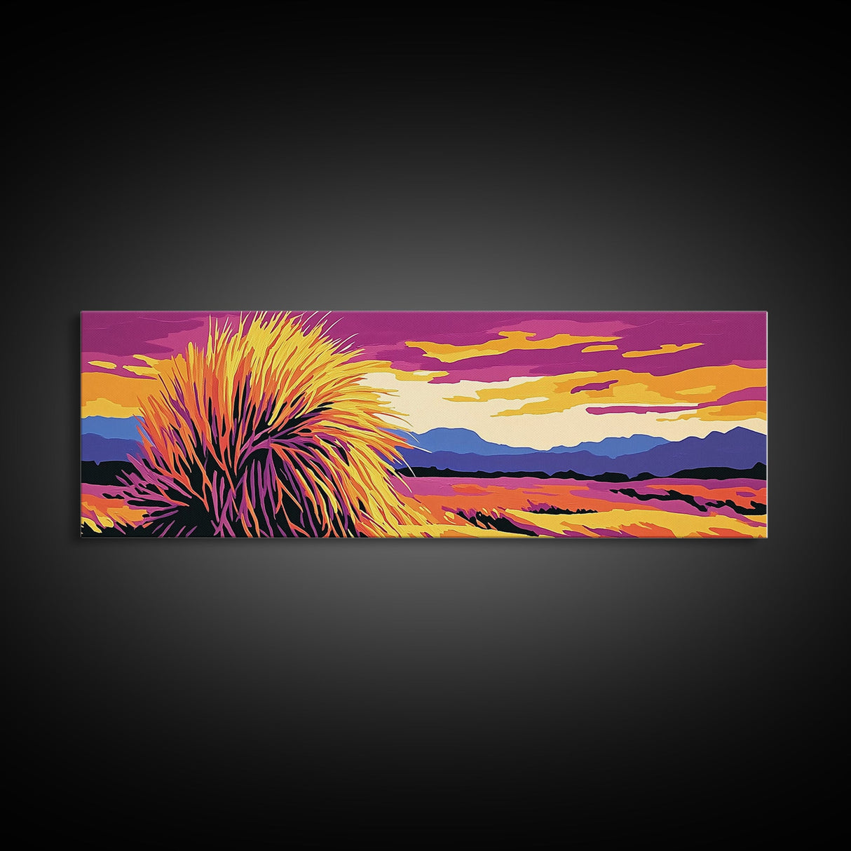 Southwest Desert Art, Joshua Tree Art, Pink Orange Wall Art, Sunset Painting, Abstract Art, Framed Canvas Print, Extra Wide Art