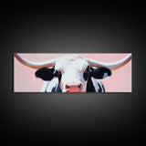Black and White Cow Art, Light Pink Wall Art, Southwest Wall Art, Coastal Cowgirl Wall Art, Framed Canvas Print, Rustic Decor