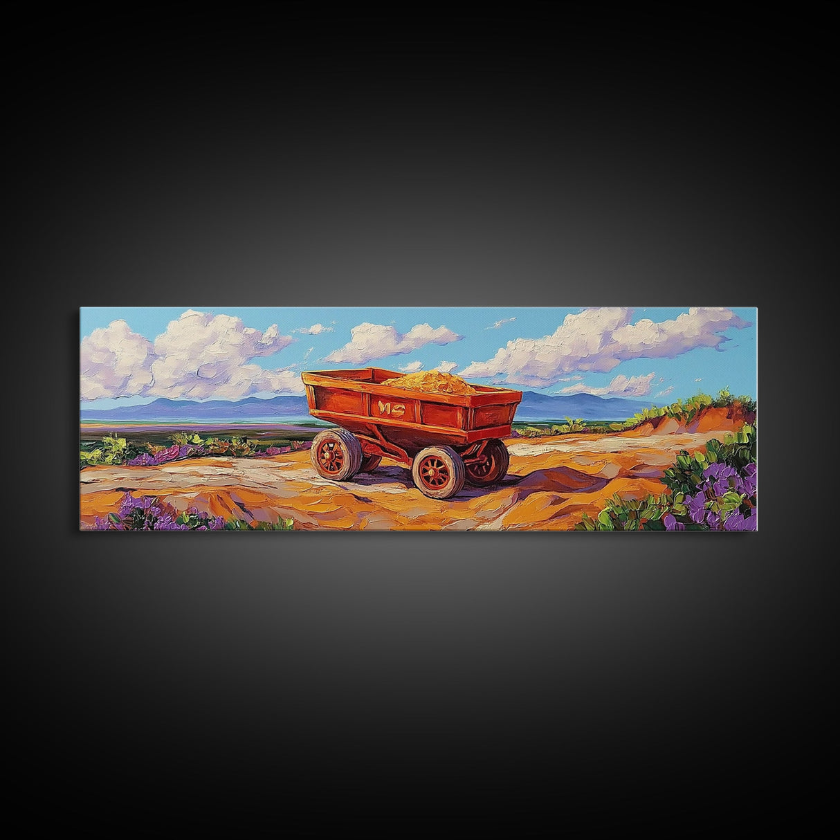 Rustic cart, farmhouse art, rustic wall art, above couch art, wabi sabi art, barn landscape oil painting, framed canvas print, gift idea