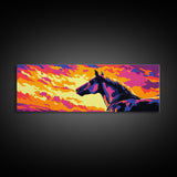 Wild horse, southwest wall art, pink orange wall art, geometric wall art, extra wide art, framed canvas print, panoramic painting, boho art