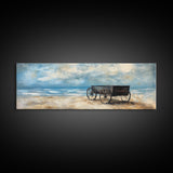 Western Wagon, desert art, cowboy decor, sunset painting, southwest wall art, extra wide panoramic art, framed canvas print