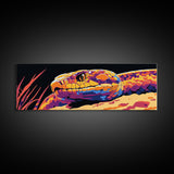 Pop Art Snake, colorful reptile painting, chicano art, pop art wall decor, wild animal painting, extra wide art, framed canvas print
