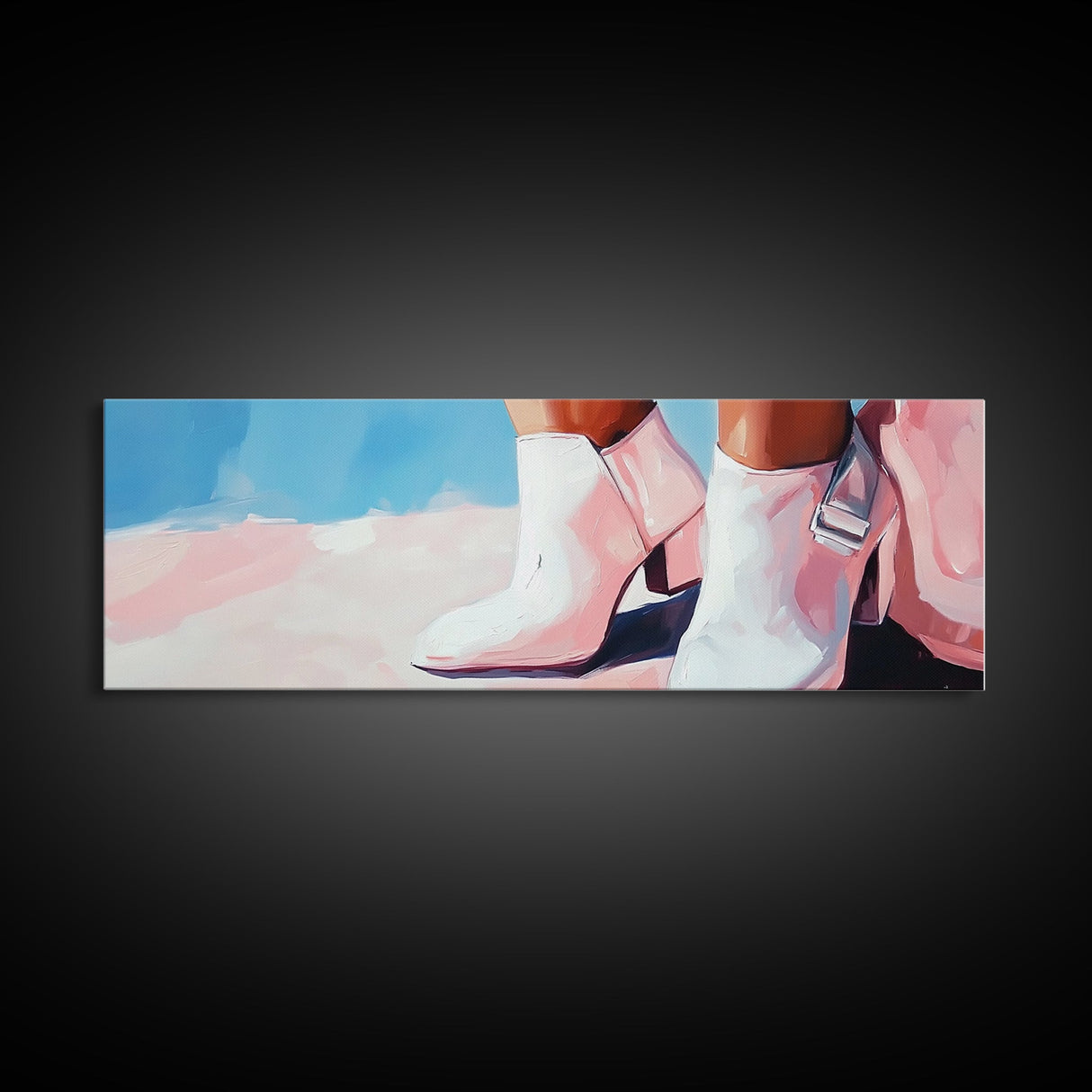 Cowgirl Boots, western art, black cowgirl painting, pink wall art, rustic decor, minimalist art, light pink wall art, canvas print