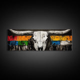 Western Skull, rustic wall art, skull art, farmhouse art, extra wide art, southwest wall art, bull and bear art, canvas print