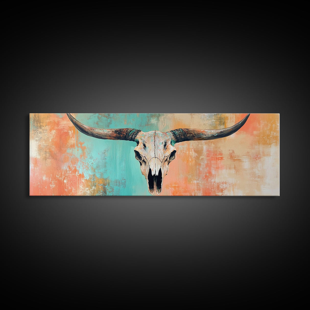 Rustic Skull, vintage horse art, southwest wall art, skull art, panoramic painting, rustic wall art, boho art, Canvas Print, farmhouse art