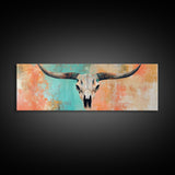 Rustic Skull, vintage horse art, southwest wall art, skull art, panoramic painting, rustic wall art, boho art, Canvas Print, farmhouse art