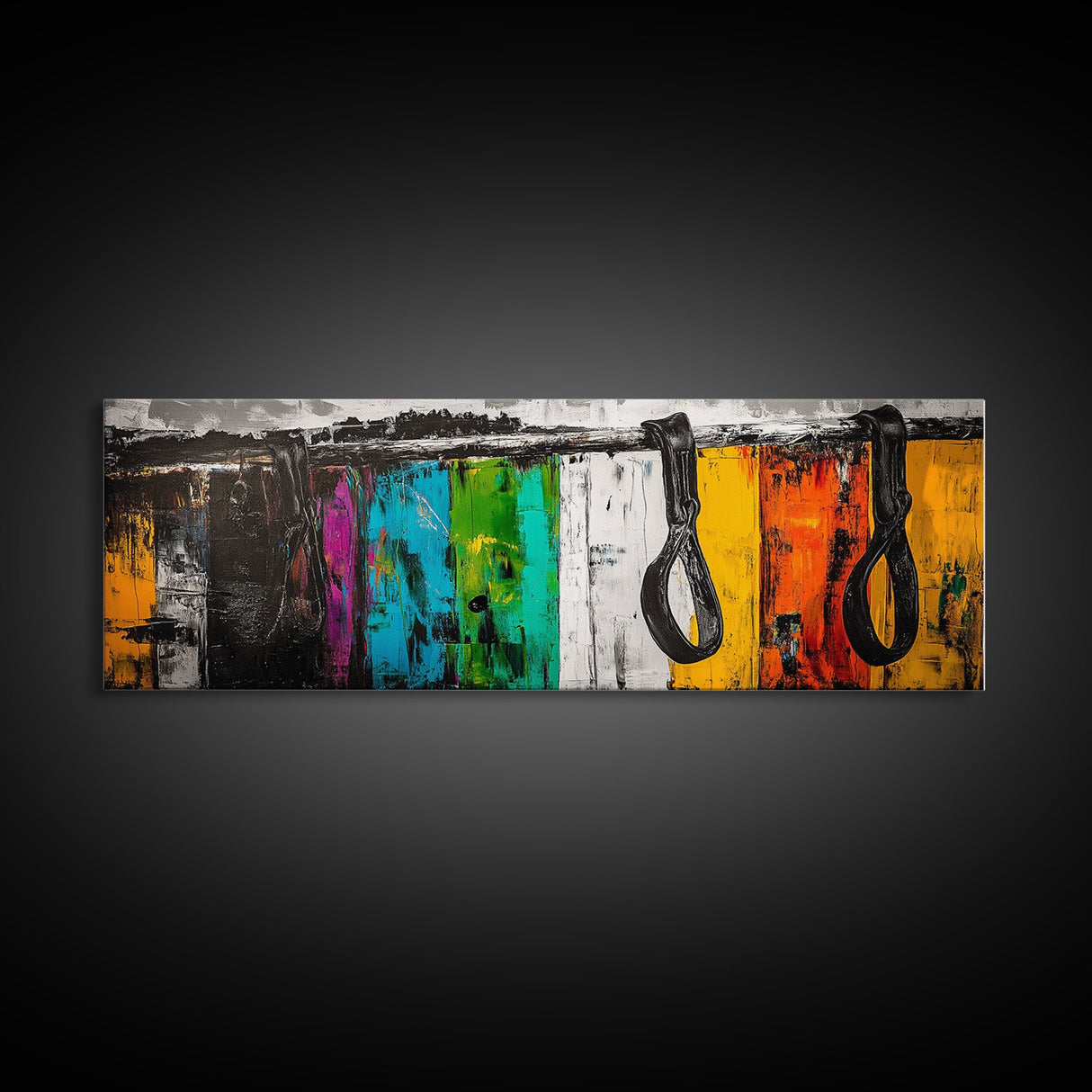Western Leather, geometric wall art, blotter art, extra wide art, rustic wall art, panoramic painting, Framed Canvas Print, wabi sabi art