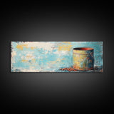 Rustic Tin, wabi sabi art, rustic wall art, teal wall art, farmhouse art, kitchen decor, Framed Canvas Print, above sofa art
